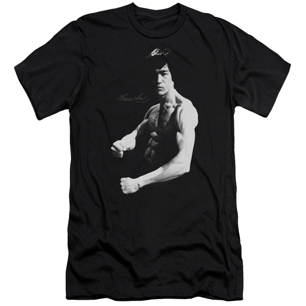 AN OFFCIALLY LICENSED BRUCE LEE STANCE MEN'S PREMIUM SLIM FIT T-SHIRT BLACK