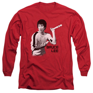 AN OFFCIALLY LICENSED BRUCE LEE NUNCHUCKS MEN'S LONG SLEEVE T-SHIRT RED