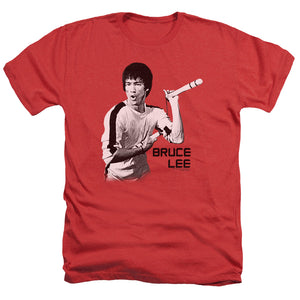 AN OFFCIALLY LICENSED BRUCE LEE NUNCHUCKS MEN'S HEATHER T-SHIRT RED