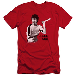AN OFFCIALLY LICENSED BRUCE LEE NUNCHUCKS MEN'S PREMIUM SLIM FIT T-SHIRT RED