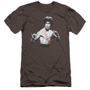 AN OFFCIALLY LICENSED BRUCE LEE FINAL CONFRONTATION MEN'S PREMIUM SLIM FIT T-SHIRT CHARCOAL