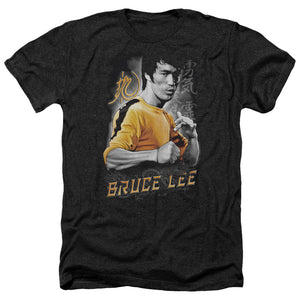 AN OFFCIALLY LICENSED BRUCE LEE YELLOW DRAGON MEN'S HEATHER T-SHIRT CHARCOAL