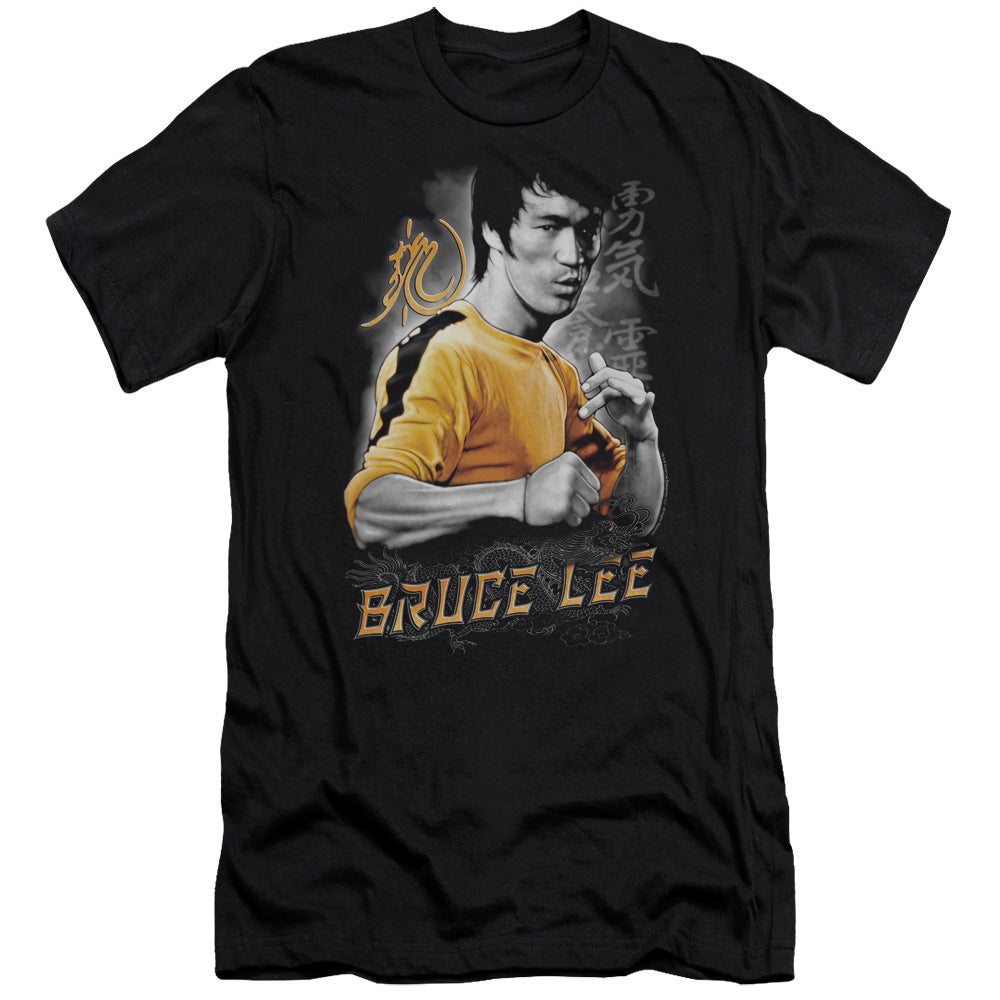 AN OFFCIALLY LICENSED BRUCE LEE YELLOW DRAGON MEN'S PREMIUM SLIM FIT T-SHIRT BLACK
