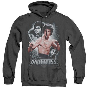 AN OFFCIALLY LICENSED BRUCE LEE INNER FURY ADULT UNISEX HEATHER PULLOVER HOODIE BLACK
