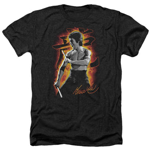 AN OFFCIALLY LICENSED BRUCE LEE DRAGON FIRE MEN'S HEATHER T-SHIRT CHARCOAL