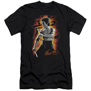 AN OFFCIALLY LICENSED BRUCE LEE DRAGON FIRE MEN'S PREMIUM SLIM FIT T-SHIRT BLACK