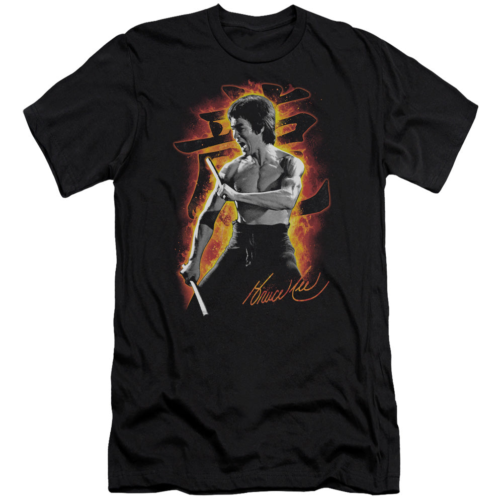 AN OFFCIALLY LICENSED BRUCE LEE DRAGON FIRE MEN'S PREMIUM SLIM FIT T-SHIRT BLACK