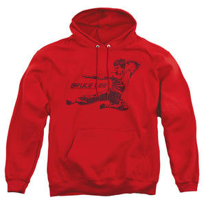 AN OFFCIALLY LICENSED BRUCE LEE LINE KICK ADULT UNISEX PULLOVER HOODIE RED