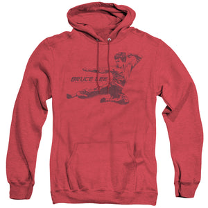 AN OFFCIALLY LICENSED BRUCE LEE LINE KICK ADULT UNISEX HEATHER PULLOVER HOODIE RED