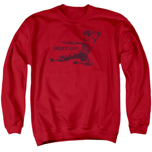 AN OFFCIALLY LICENSED BRUCE LEE LINE KICK ADULT UNISEX CREWNECK SWEATSHIRT RED
