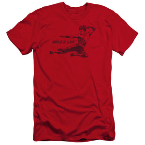 AN OFFCIALLY LICENSED BRUCE LEE LINE KICK MEN'S PREMIUM SLIM FIT T-SHIRT RED