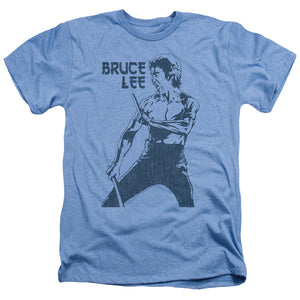 AN OFFCIALLY LICENSED BRUCE LEE FIGHTER MEN'S HEATHER T-SHIRT LIGHT BLUE