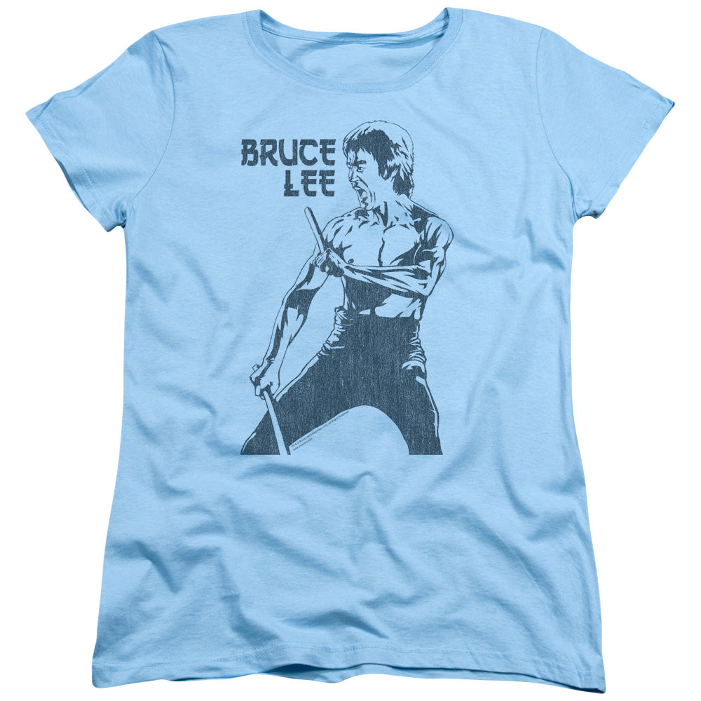 AN OFFCIALLY LICENSED BRUCE LEE FIGHTER WOMEN'S REGULAR FIT T-SHIRT LIGHT BLUE