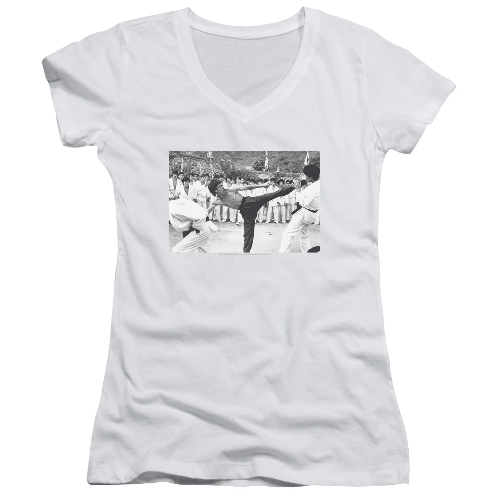 Bruce Lee Kick To The Head Licensed Women's T-Shirt Juniors V-Neck SM