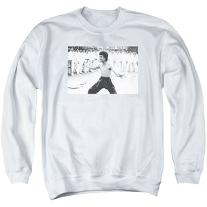 AN OFFCIALLY LICENSED BRUCE LEE TRIUMPHANT ADULT UNISEX CREWNECK SWEATSHIRT WHITE