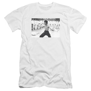 AN OFFCIALLY LICENSED BRUCE LEE TRIUMPHANT MEN'S PREMIUM SLIM FIT T-SHIRT WHITE