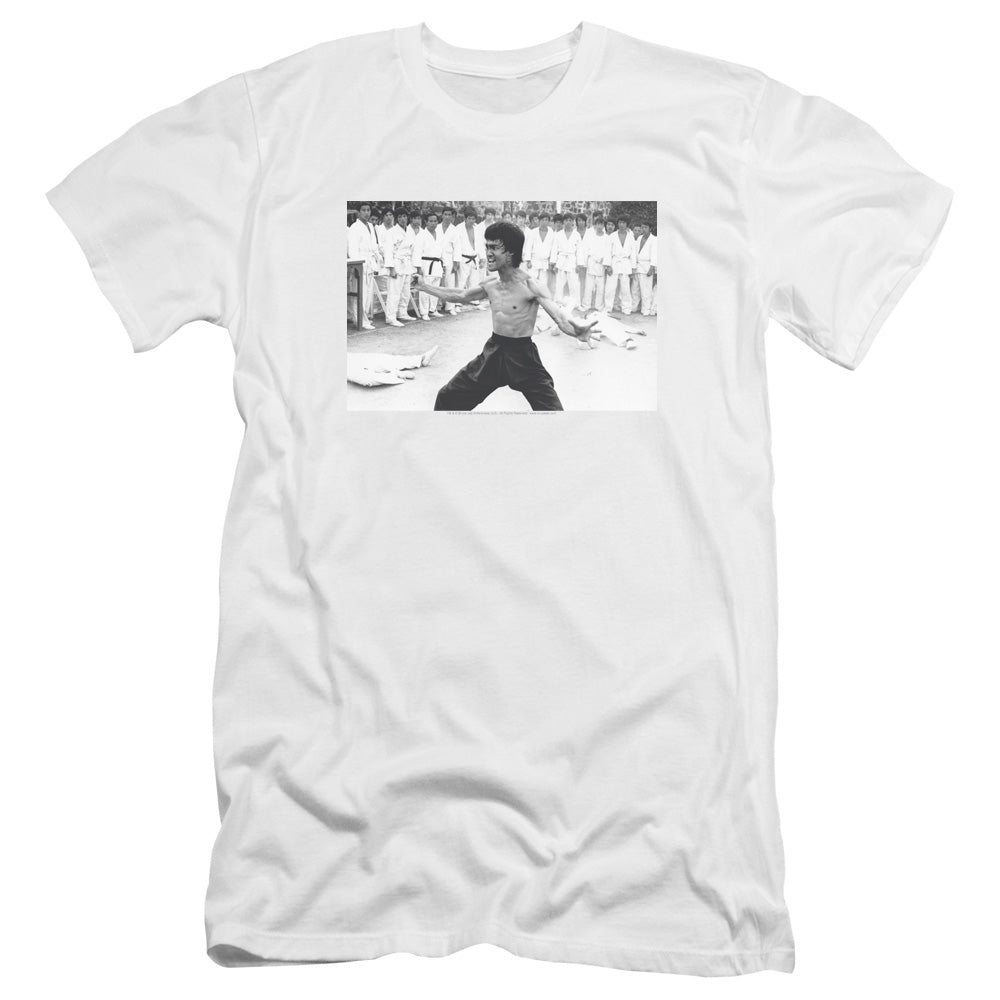AN OFFCIALLY LICENSED BRUCE LEE TRIUMPHANT MEN'S PREMIUM SLIM FIT T-SHIRT WHITE