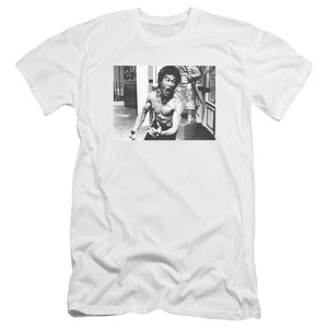 AN OFFCIALLY LICENSED BRUCE LEE FULL OF FURY MEN'S PREMIUM SLIM FIT T-SHIRT WHITE