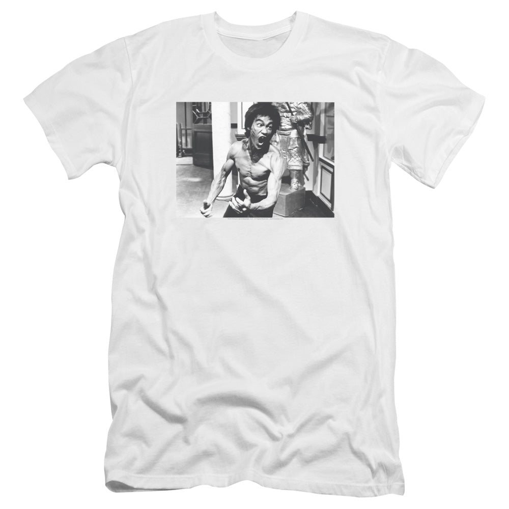 AN OFFCIALLY LICENSED BRUCE LEE FULL OF FURY MEN'S PREMIUM SLIM FIT T-SHIRT WHITE