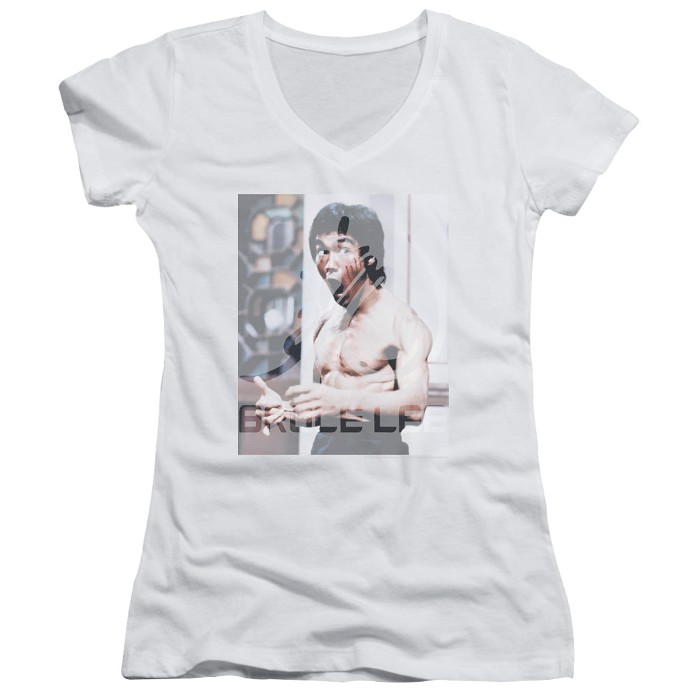 Bruce Lee Revving Up Licensed Women's T-Shirt Juniors V-Neck SM