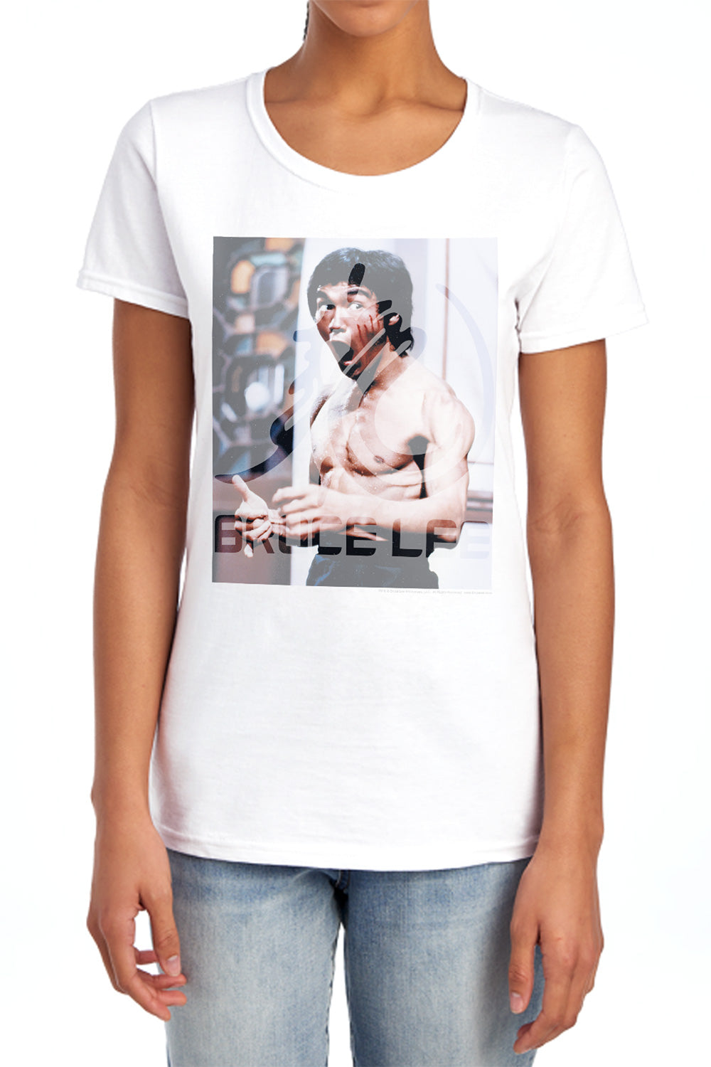 AN OFFCIALLY LICENSED BRUCE LEE REVVING UP WOMEN'S REGULAR FIT T-SHIRT WHITE
