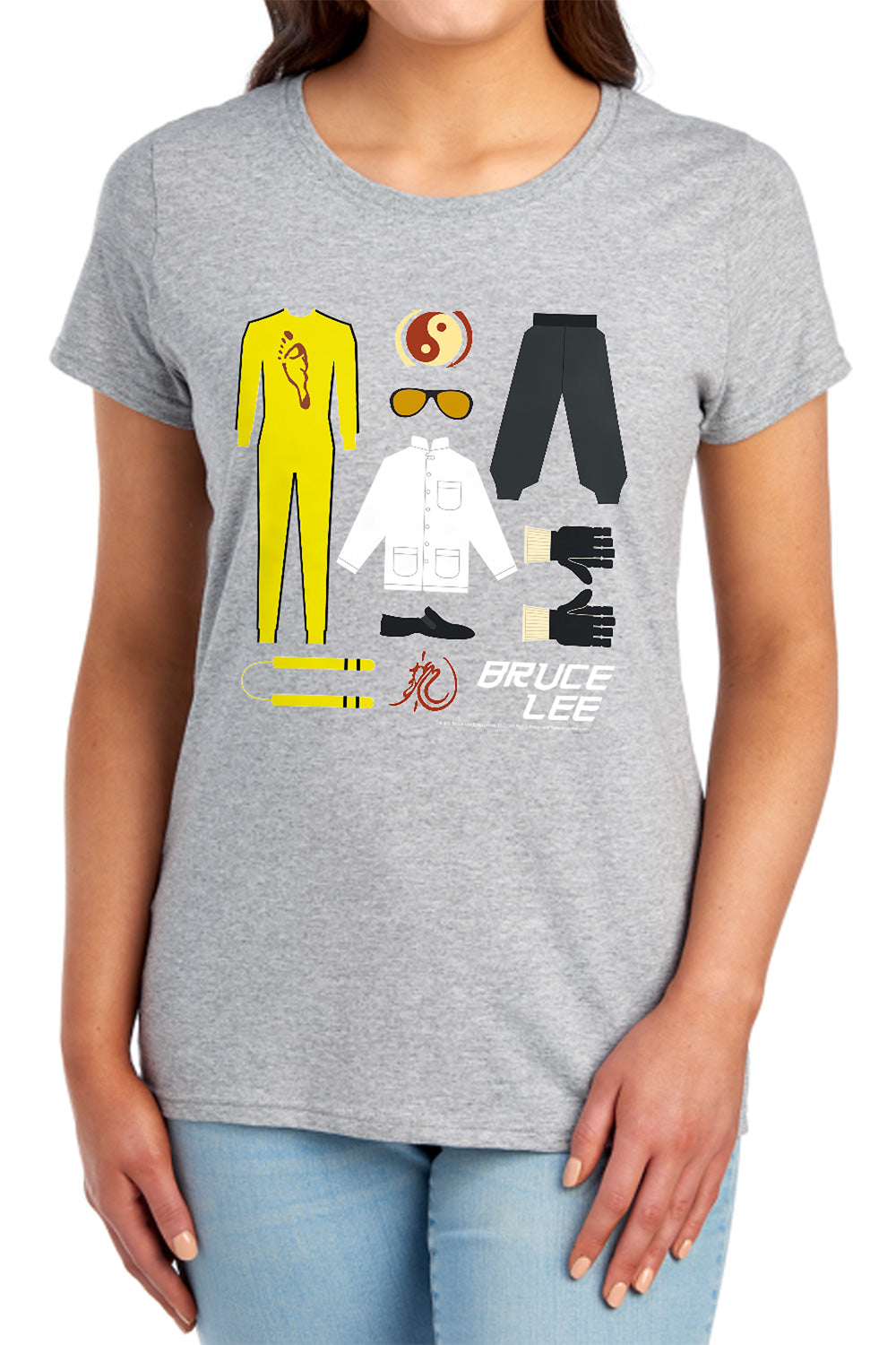 AN OFFCIALLY LICENSED BRUCE LEE LEE GIFT SET WOMEN'S REGULAR FIT T-SHIRT ATHLETIC HEATHER