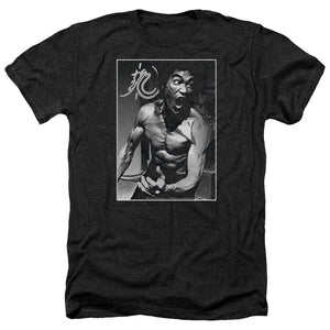 AN OFFCIALLY LICENSED BRUCE LEE FOCUSED RAGE MEN'S HEATHER T-SHIRT CHARCOAL
