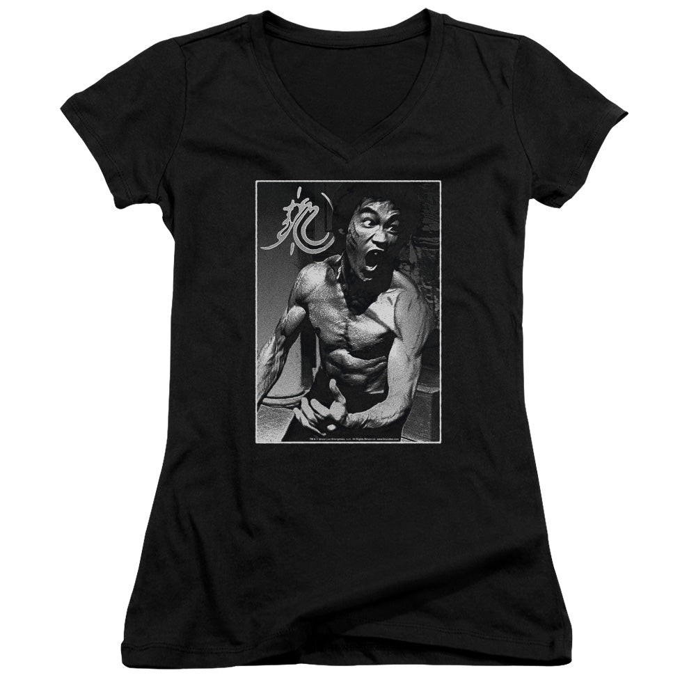Bruce Lee Focused Rage Licensed Women's T-Shirt Juniors V-Neck SM