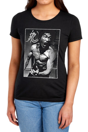 AN OFFCIALLY LICENSED BRUCE LEE FOCUSED RAGE WOMEN'S REGULAR FIT T-SHIRT BLACK