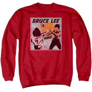 AN OFFCIALLY LICENSED BRUCE LEE COMIC PANEL ADULT UNISEX CREWNECK SWEATSHIRT RED