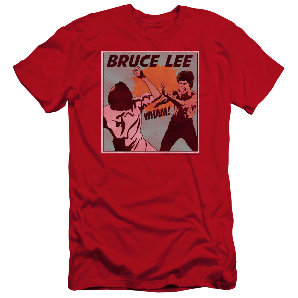AN OFFCIALLY LICENSED BRUCE LEE COMIC PANEL MEN'S PREMIUM SLIM FIT T-SHIRT RED