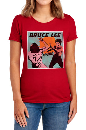 AN OFFCIALLY LICENSED BRUCE LEE COMIC PANEL WOMEN'S REGULAR FIT T-SHIRT RED