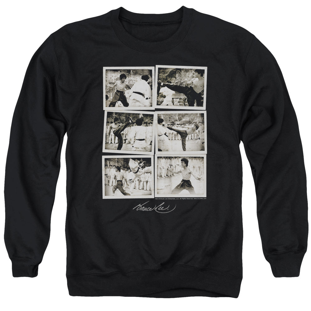 AN OFFCIALLY LICENSED BRUCE LEE SNAP SHOTS ADULT UNISEX CREWNECK SWEATSHIRT BLACK