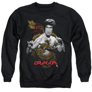 AN OFFCIALLY LICENSED BRUCE LEE GOLDEN YEAR OF THE DRAGON ADULT UNISEX CREWNECK SWEATSHIRT BLACK