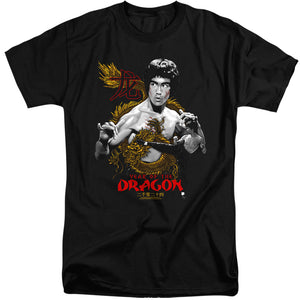 AN OFFCIALLY LICENSED BRUCE LEE GOLDEN YEAR OF THE DRAGON MEN'S TALL FIT T-SHIRT BLACK
