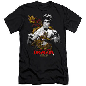 AN OFFCIALLY LICENSED BRUCE LEE GOLDEN YEAR OF THE DRAGON MEN'S PREMIUM SLIM FIT T-SHIRT BLACK