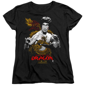 AN OFFCIALLY LICENSED BRUCE LEE GOLDEN YEAR OF THE DRAGON WOMEN'S REGULAR FIT T-SHIRT BLACK