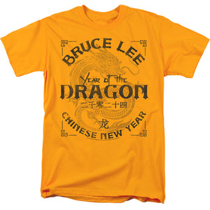 AN OFFCIALLY LICENSED BRUCE LEE TEXT YEAR OF THE DRAGON MEN'S REGULAR FIT T-SHIRT GOLD