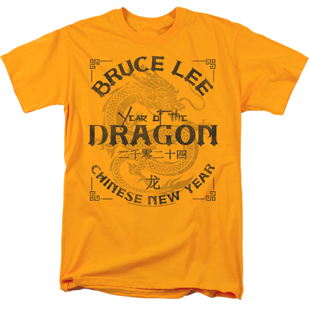 AN OFFCIALLY LICENSED BRUCE LEE TEXT YEAR OF THE DRAGON MEN'S REGULAR FIT T-SHIRT GOLD