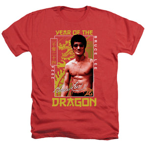 AN OFFCIALLY LICENSED BRUCE LEE FRAMED YEAR OF THE DRAGON MEN'S HEATHER T-SHIRT RED