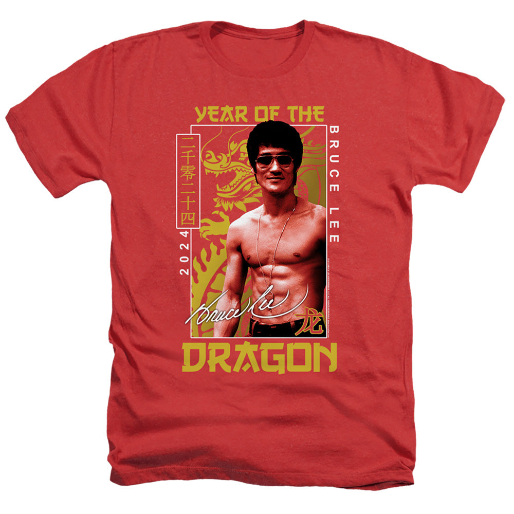 AN OFFCIALLY LICENSED BRUCE LEE FRAMED YEAR OF THE DRAGON MEN'S HEATHER T-SHIRT RED