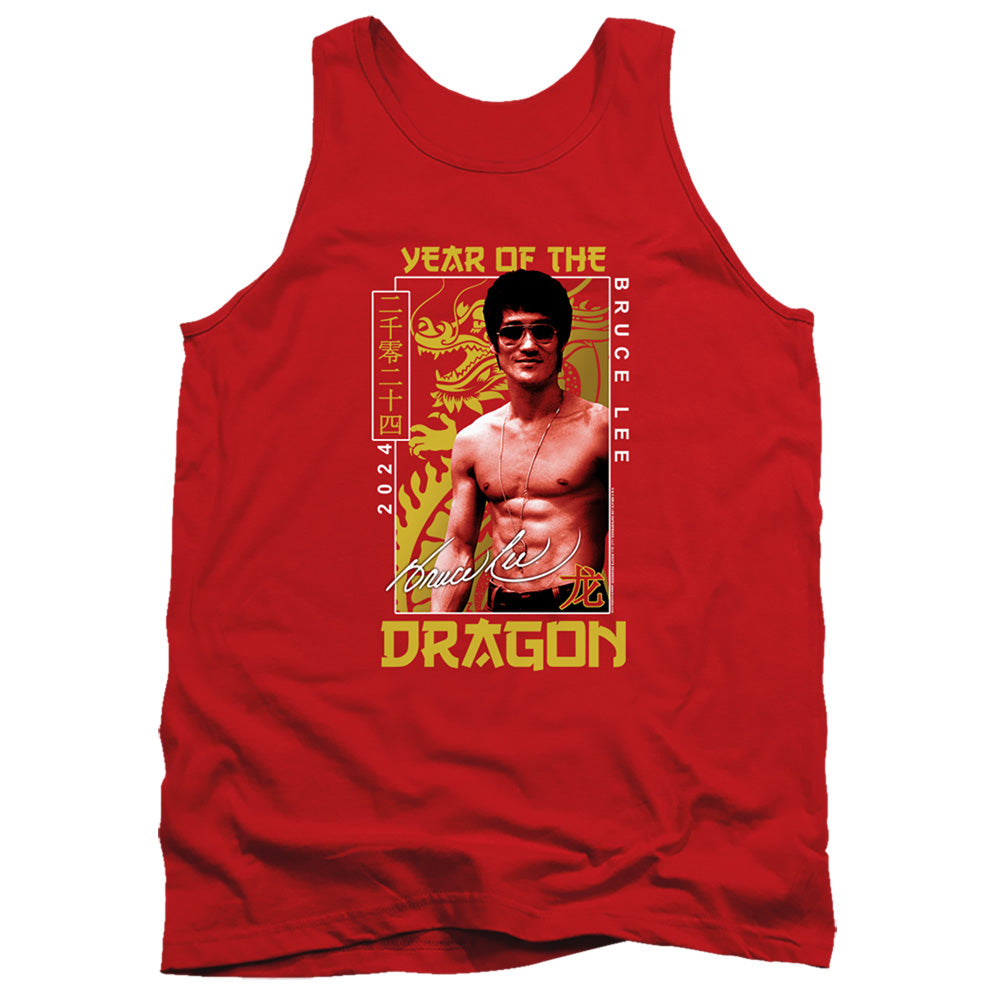 AN OFFCIALLY LICENSED BRUCE LEE FRAMED YEAR OF THE DRAGON ADULT UNISEX TANK TOP RED