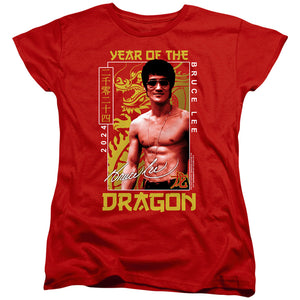 AN OFFCIALLY LICENSED BRUCE LEE FRAMED YEAR OF THE DRAGON WOMEN'S REGULAR FIT T-SHIRT RED