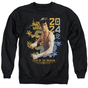 AN OFFCIALLY LICENSED BRUCE LEE TWO TONE YEAR OF THE DRAGON ADULT UNISEX CREWNECK SWEATSHIRT BLACK