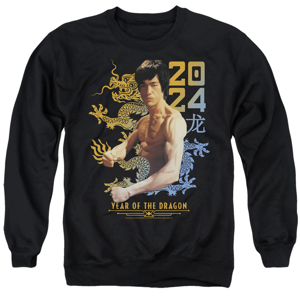 AN OFFCIALLY LICENSED BRUCE LEE TWO TONE YEAR OF THE DRAGON ADULT UNISEX CREWNECK SWEATSHIRT BLACK