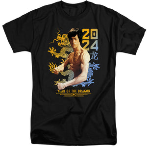 AN OFFCIALLY LICENSED BRUCE LEE TWO TONE YEAR OF THE DRAGON MEN'S TALL FIT T-SHIRT BLACK