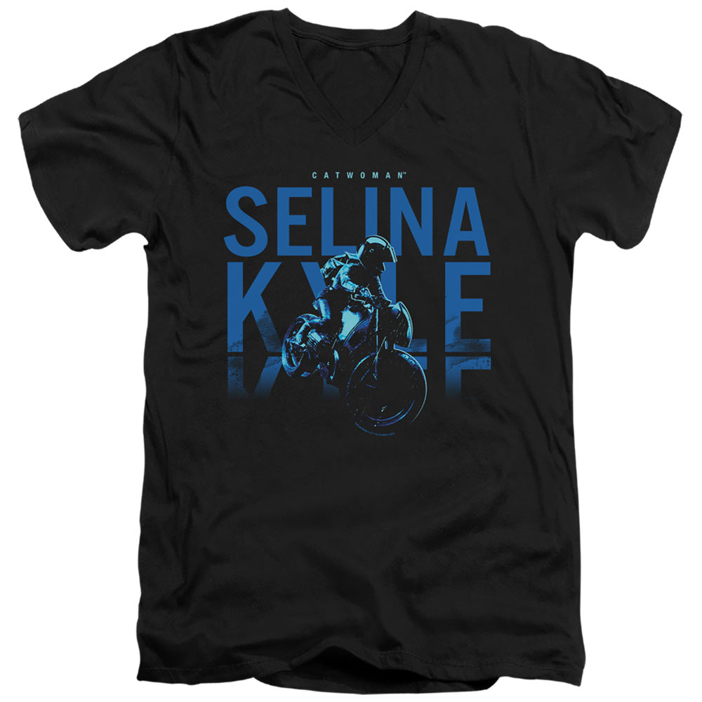 The Batman Selina Kyle Motorcycle Licensed Adult Unisex T-Shirt V-Neck Tee SM-2X