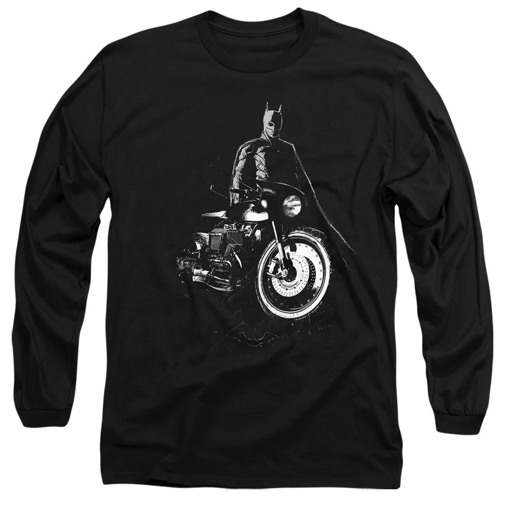 The Batman And His Motorcycle Licensed Adult Unisex Long Sleeve T-Shirt SM-3X
