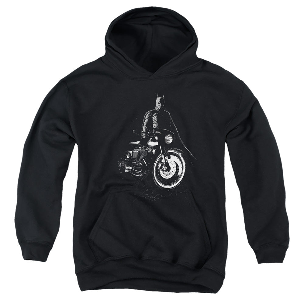 The Batman And His Motorcycle Licensed Youth Hoodie (Ages 8-12) SM-XL