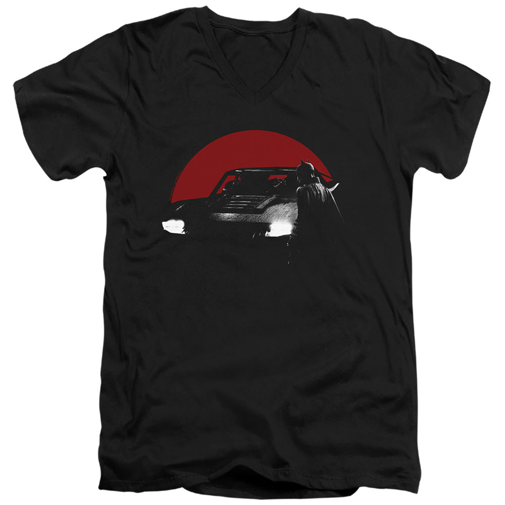 The Batman Red Moon And Batmobile Licensed Adult Unisex T-Shirt V-Neck Tee SM-2X